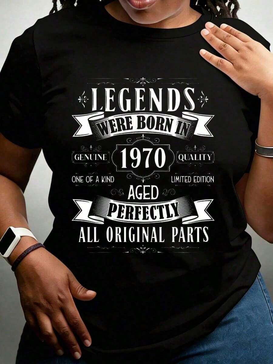 Soft Cotton Summer T-Shirt Elegant Plus Size Blouses For Women Y2k Legends Were Born In 1970 Genuine Quality One Of A Kind Limited Edition Aged To Perfection All Sizes - 黑色 - 查看 1