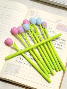 1/3/6pcs Tulip Color-Changing Gel Pens, Creative Flower Design Stationery, Suitable For Student Rewards, Party Favors, Classroom Notes, Back To School Essentials, Ideal For Children's Day, Teacher's Day And Other Celebrations (Changes Color In Sunlight) Random Colors - Style 1 - View 3