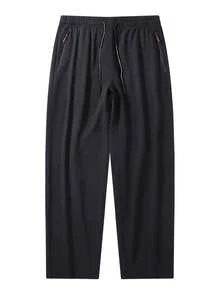 Men's Plus Size Thin Casual Sports Pants, Summer, Drawstring Pocket Zipper Design - Black - View 3