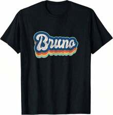 Camiseta Personalizada Unisex Estilo Vintage de los 70s y 80s con Nombre Bruno para Niño - Negro - Ver 1