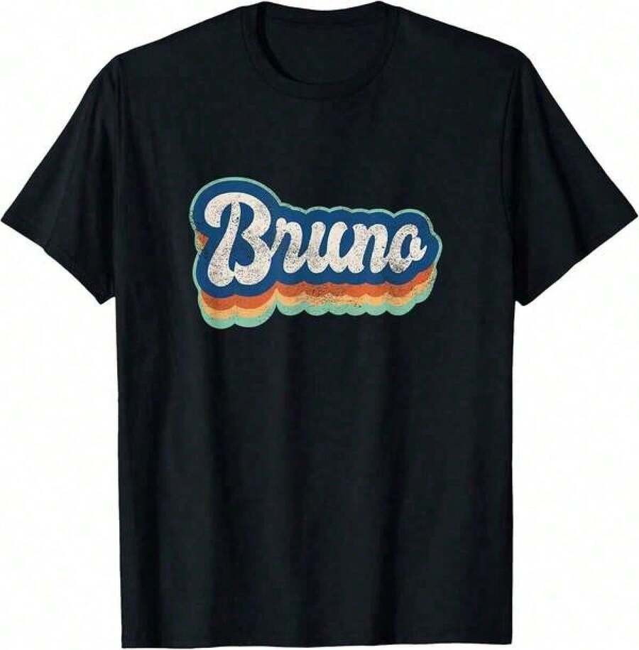Camiseta Personalizada Unisex Estilo Vintage de los 70s y 80s con Nombre Bruno para Niño - Negro - Ver 1