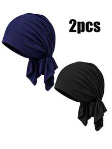CONFLASS 2/1pc Women's Solid Color Triangle Pre-Tied Headscarf, Soft Comfortable Skin-Friendly Elastic Chemotherapy Hat, Breathable Headscarf, Suitable For Hair Loss Cancer Patients, With Lining Muslim Sleep Cap - Multicolor - View 12