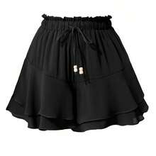 Falda pantalón de doble capa con volantes, cintura elástica y cordón ajustable: un diseño casual y deportivo pensado para evitar exposiciones accidentales. - Camel - Ver 7