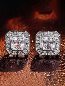 1 Pair Elegant Square Cubic Zirconia Stud Earrings, Designed For Women, Suitable For Weddings, Engagements, Anniversary Parties, Valentine's Day Gifts - 1# - View 5