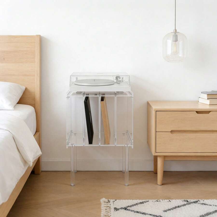 TulhaSal Acrylic Record Player Stand, Record Player Stand With Storage, Acrylic Side Table - Clear - View 1