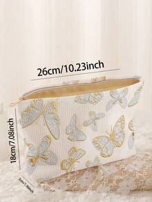 1pc Portable Cosmetic Storage Bag Butterfly Pattern Double-Sided Print Travel Zipper Makeup Bag Multi-Functional Toiletries Organizer - Multicolor - View 3