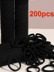 200pcs/100pcs/50pcs/20pcs Pack Women's Hair Bands, Brown Elastic Hair Bands, Daily Wear, And Durable, Thickened Ponytail Hair Bands, Simple And Elegant, High Elastic Seamless Hair Accessories, Suitable For Daily Life, Bathing, Etc. - Black - View 12