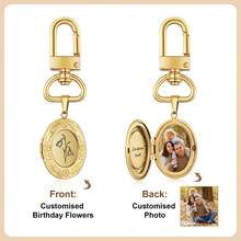 1pc Personalized Birth Flower Photo Frame Bag Charm Keychain (Includes Handwritten Engraving) - Customized Photo Handbag Memorial Pendant, Commemorative Gift, Bag Charm, Car Keychain - Multicolor - View 6