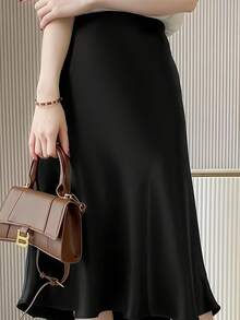 New Women's Multi-Button Satin Skirt, Ideal For Spring And Autumn - Black - View 6