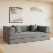 Sofá Cama Memory Foam Plegable 3 Plazas |   Sofá Cama Multifuncional Moderno |   Sillón para Sala Sofa Cama Comprimido |   Estructura Resistente |   Dimensiones: 200 x 100 x 71 (Beige) - Gris - Ver 2