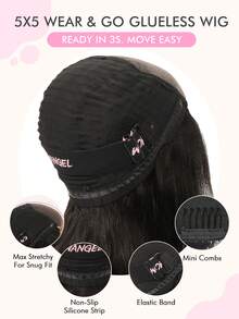 WOWANGEL Peluca Frontal de Encaje Real HD 5x5 Cabello Humano Pre Depilado Invisible Fusión de Piel Onda Corporal Cabello Humano Encaje Suizo Frontal Peluca Densidad 200% Cabello Humano Remy Brasileño Cierre de Encaje Real HD Lista para Usar para Mujer - Natural Black - Ver 4