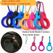 12pcs Multicolor Random Silicone Water Bottle Hooks, 6 Silicone Rings + 6 Aluminum Alloy Carabiner Clips, Non-Slip Portable Outdoor Water Bottle Hanging Clips, Hiking Camping Travel Commuting Student Backpack Water Bottle Portable Hanging Ring Accessories - Multicolor - View 3