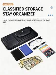 Tas Organizer Pelindung Matahari Mobil, Rak Penyimpanan Pelindung Matahari Mobil Multi-Saku Kulit Nappa dengan Tempat Kacamata, Slot Kartu, Tempat Pulpen Tiket, Tali Elastis yang Dapat Diatur, Tidak Menghalangi Cermin Rias, Tas Penyimpanan Interior Mobil Kapasitas Besar, Cocok untuk Semua Model Mobil dengan Pelindung Matahari - A - View 6