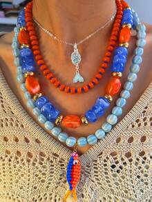 4-1pc Beach Vacation Style Elegant Casual Shiny Versatile Unique Personalized Exquisite Small Fish Rice Bead Resin Ceramic Beaded Necklace Set For Women Daily Wear Holiday Party Jewelry - Multicolor - View 6