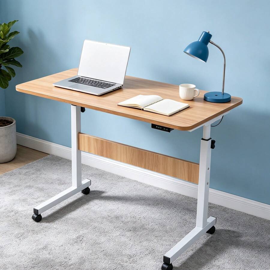 Table d'ordinateur à roulettes - Noyer - Voir 1