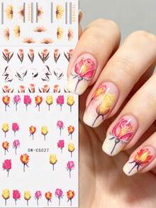 6 Sheets 3D Flower Nail StickersWatercolor Rose Daisy Lavender Line Floral Random Mixed Designs Nail Decals Self-Adhesive Decals For Wedding Vacation & Daily DIY Manicure Nail Decoration - Multicolor - View 4