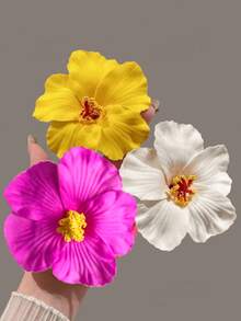 3pcs Hawaiian Hibiscus Foam Hair Claw Clips, Tropical Beach Vacation Hair Accessories, Wedding Party Headwear, Girls Bangs Clip - 3pcs Multicolor - View 6