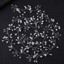 1 pièce Serre-tête en perles Accessoire pour cheveux pour mariée, style européen et américain, serre-tête en perles fait main de 1 m de long, accessoire de robe de mariée - Multicolore - Voir 4