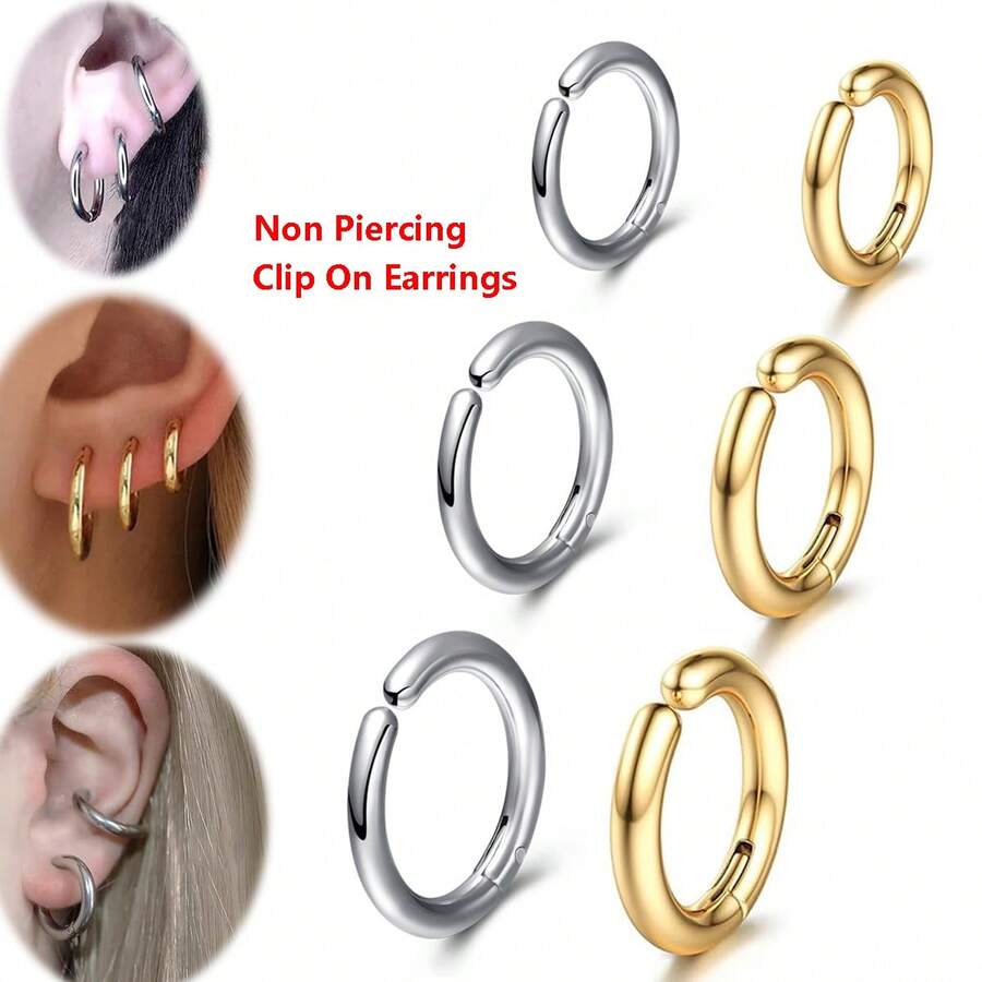 Clip On Huggie Earrings For Men Women Unisex Hypoallergenic Small Hoop Earrings,Non Pierced Conch Daith Helix Ring Hoop Rook Tragus Cartilage Earrings - NOT - View 1