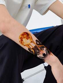 Tattoo Stickers, 1 Sheet, Cyberpunk Style, Golden Crown, Wolf Makeup Pattern Temporary Tattoo - Cyberpunk Style - View 4