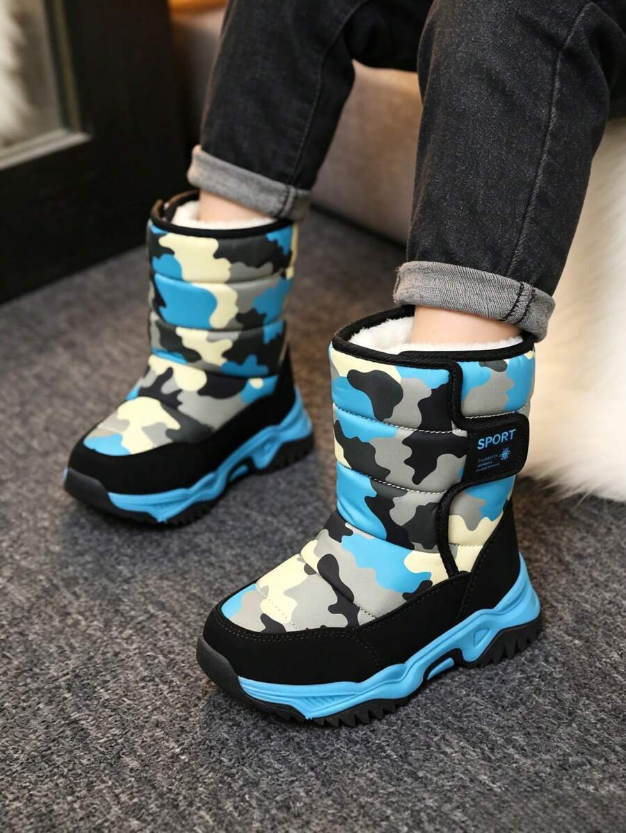 兒童冬季高筒加厚保暖戶外防寒雪地靴 - 藍色 - 查看 1
