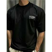 Men's Short-Sleeved T-Shirt, Round Neck, Dropped Shoulder, Casual Loose Fit, Fashionable Summer Top, Versatile And Comfortable For Sports Or Everyday Wear | Cool And  Clothing For The Season - 黑色 - 查看 1