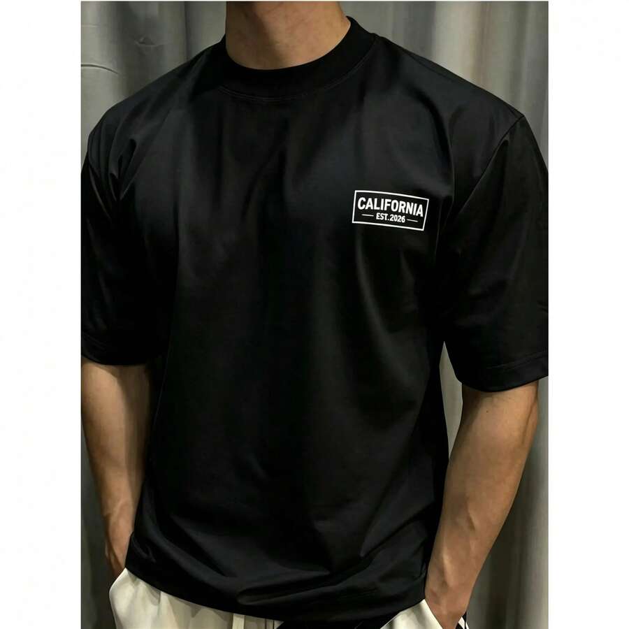 Men's Short-Sleeved T-Shirt, Round Neck, Dropped Shoulder, Casual Loose Fit, Fashionable Summer Top, Versatile And Comfortable For Sports Or Everyday Wear | Cool And Clothing For The Season - 黑色 - 查看 1