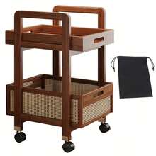 Rolling Side Table, Heavy-Duty Rolling Side Table With Locking Wheels - Mobile Coffee Cart, Open Shelf Design, Compact And Space-Saving, Sturdy Structure. Suitable For Living Room, Bedroom, Kitchen, Office - Easy-To-Assemble Small-Space - Wood - View 8