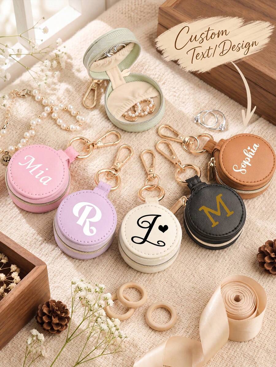 Customized Mini Jewelry Ring Storage Box With Keychain, Personalized Portable Travel Jewelry Box, Sports Ring Storage Box, Leather Gym Ring Storage Box, Bridesmaid Wedding Gift, Nurse Gift For Women, Jewelry Storage, Fitness Essentials - Multicolor 1 - View 1