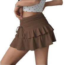 Falda de Pastel Elegante para Mujer, Estilo Europeo y Americano, Versátil, con Diseño de Cordón Ajustable, Sensación de Alta Gama - Blanco - Ver 5