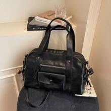 Bolso ligero de gran capacidad para viajes cortos para mujer, bolso de mano de moda para viajes de negocios, bolso de equipaje portátil, bolso de gimnasio para entrenamiento deportivo, bolso de un solo hombro bajo el brazo, bolso bandolera para desplazamientos, bolso tote con múltiples bolsillos - Negro - Ver 9