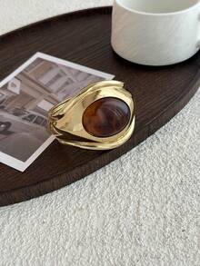 1pc Heavy-Duty Geometric Exaggerated Inlaid Resin Faux Gemstone Charm Jewelry Metal Asymmetrical Large Water Drop Spring Cuff Bracelet, Vintage Fashion, Luxurious Light Luxury, Wedding Banquet, Vacation Party, Daily Casual, Street Style, Women Couples Holiday Birthday Versatile Bracelet Gift - Bracelet - View 10