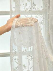 1pc Summer Linen Breathable Curtain, Solid Color Minimalist Versatile Living Room Sheer Curtain, Bedroom Privacy Curtain - White - View 1