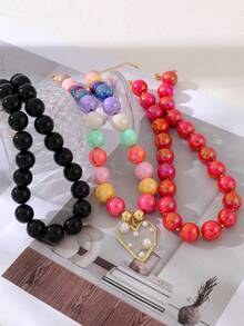 1pc Bohemian Flirty Style Creative Fashion Elegant Exquisite Luxurious Sweet High-Quality Dopamine Color Resin Beaded Heart Pendant Necklace Women Sisters Couples Prom/Graduation Jewelry Gift, Suitable For Daily Wear, Dating, Party, Holiday, Summer Beach Vacation - Multicolor - View 3