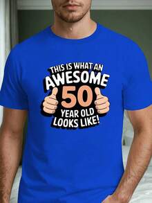 50th Birthday Gift For Men - Funny Men's 50th Birthday T-Shirt With Thumbs Up And Number 50 Printed! – Cotton, Casual Crew Neck For Special Celebrations And More - 白色 - 查看 1