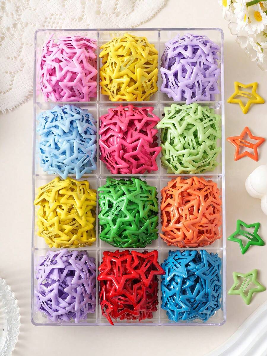 20pcs/50pcs/80pcs Y2K Macaron Five-Pointed Star Hair Clips, Colorful Bangs Star BB Clips For Thick Hair - Multicolor - View 1