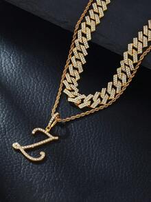 Fashion Minimalist Cursive Initial Pendant A-Z Necklace Layered Chain Twisted Chain Punk Rock Rapper Hip Hop Chain, Birthday Gift For Friends And Besties, Party Gift - Hip Hop Letter Necklace - View 25