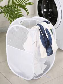 1pc Round Open Foldable Mesh Basket With Side Pocket, 36*58cm Large Capacity Mesh Laundry Basket, Suitable For Nursery, Bathroom - Multicolor - View 2