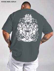 Camiseta Casual para Hombre con Estampado de Calaveras y Flores - Corte Regular, Manga Corta, Cuello Redondo, Estilo Urbano de Verano, Adecuada para Uso Diario y como Regalo. - Color mixto 3 - Ver 1