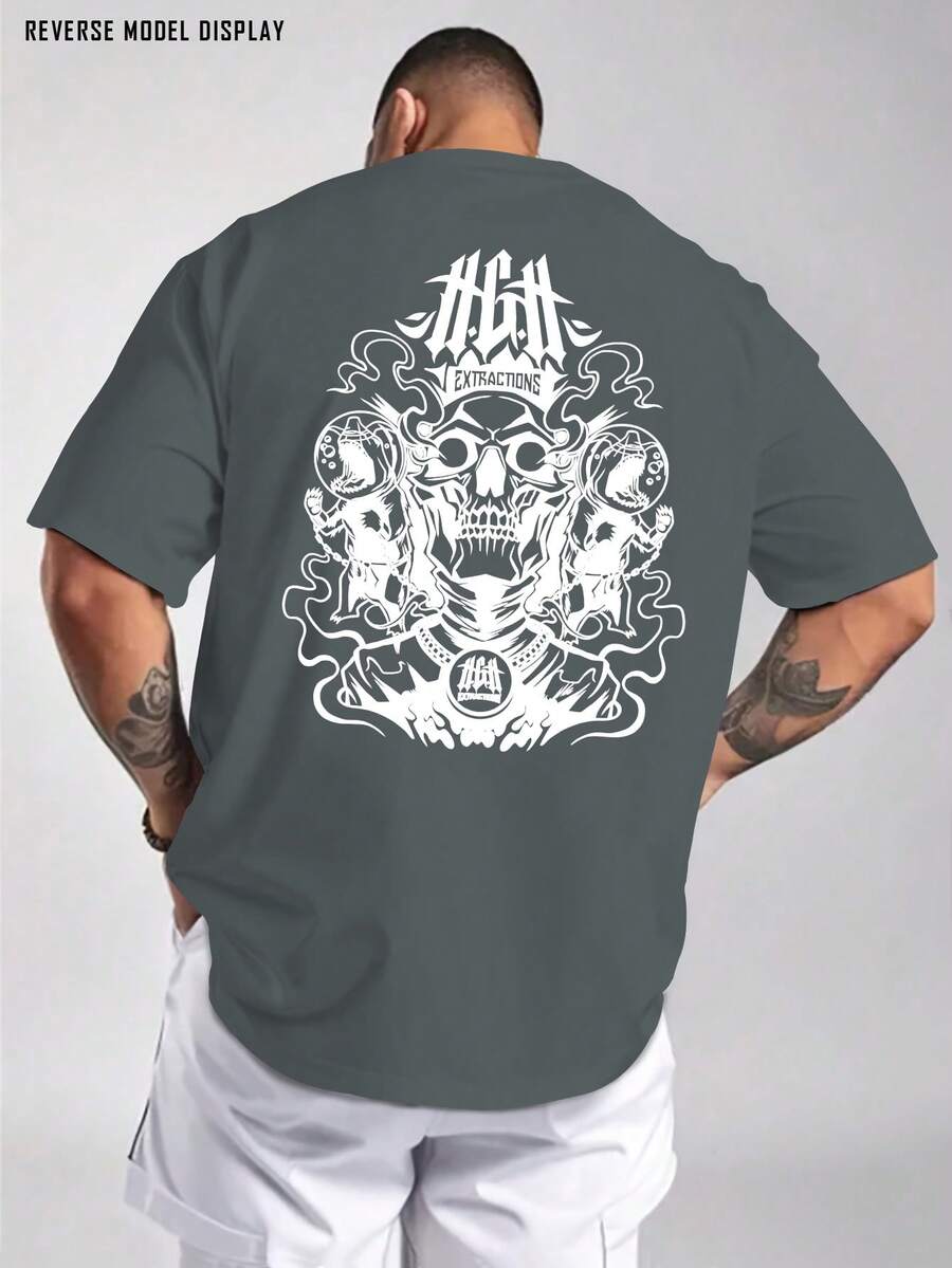 Camiseta Casual para Hombre con Estampado de Calaveras y Flores - Corte Regular, Manga Corta, Cuello Redondo, Estilo Urbano de Verano, Adecuada para Uso Diario y como Regalo. - Color mixto 3 - Ver 1