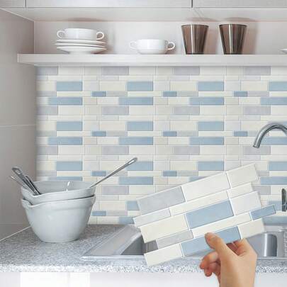 1 Set de Pegatinas Decorativas para Pared, Película de Cristal Engrosada Autoadhesiva con Mosaico Macaron, Estilo Nórdico INS Crema Fresca, Impermeable a Aceite Removible sin Residuos, Pegatinas Decorativas para Pared de Cocina, Fregadero, Baño, Renovación de Hogar de Alquiler y Casa Antigua