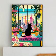 1pc DIY Black Cat And Window View Architecture Landscape 5D Diamond Painting Kit, Suitable For Adult Beginners DIY Mosaic Diamond Art, Full Drill Handmade Hobbyist Self-Design DIY Diamond Painting, Applicable For Living Room, Bedroom, Office Wall Decoration Hanging Painting, Surprise Holiday Home Decor Gift For Family And Friends, Frameless[30*40cm/11.8*15.7in][40*50cm/15.7/19.7in] - No Frame - View 4