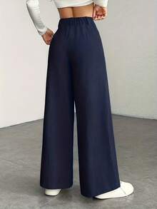Women's High Waist Wide Leg Trousers - Corduroy Texture, Casual Pants, Comfortable For All Seasons, Machine Washable - 藍色 - 查看 5