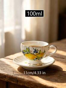 1件 100ml 法式檸檬藍莓陶瓷濃縮咖啡杯與杯碟套裝，垂直紋理陶瓷咖啡杯配檸檬藍莓圖案與精緻金邊，韓系奶油風迷你茶杯，適合廚房裝飾與下午茶禮物 - 彩色 - 查看 12