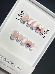 Bowknot, Cat Eye, French Manicure Handmade Press-On Nails, Short Style Nail Art Supplies For Women - Multicolor - View 2
