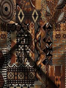 Men's African Totem Patchwork Print Wide Leg Pants, Drawstring Elastic Waist, Loose Lightweight Beach Vacation Casual Long Pants - Multicolor - View 4