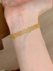 1件女款奢華優雅金色鋯石方形鍍金可調節手鍊，派對珠寶禮物 - 金色 - 查看 4