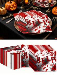 40pcs Halloween "HELP" Bloody Handprint Disposable Napkins, Disposable Paper Napkins With Bloody Handprints And Footprints, Halloween Horror Atmosphere Table Decor Suitable For Party Decoration, Halloween Decoration, Table Decoration, Halloween Christmas, New Year Decoration - Multicolor - View 1