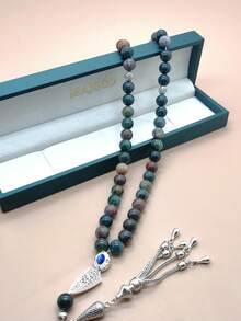 MAJOOD/Natural Multicolor Agate Round Beads Prayer Beads/Tasbih/10MM/Unisex/Gift Box Set, Suitable For Ramadan Gift - Multicolored Agate - View 3