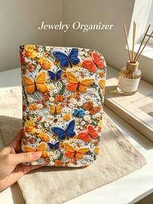 Embroidered Travel Jewelry Organizer, Jewelry Pouch And Storage Binder (With Transparent Zippered Velvet Bag), Designed For Travel, Suitable For Earrings, Rings, Necklaces, Bracelets Storage - Multicolor - View 4